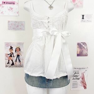Converse One Star White Eyelet Lace Cami Top Y2K Boho (Sz M)
